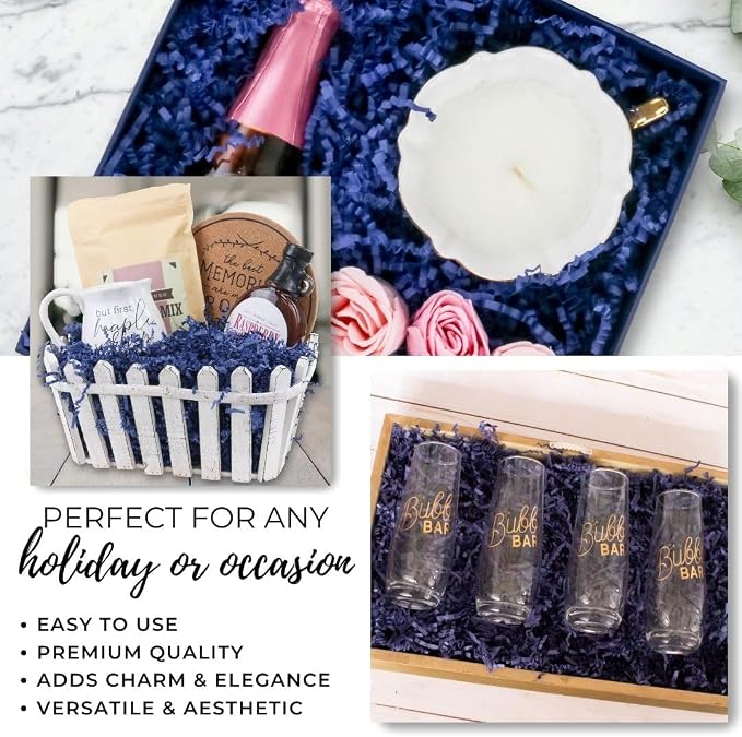 MagicWater Crinkle Cut Paper for Gift Baskets - 2LB - Navy Blue - Perfect for Shredded Paper Filler, Basket Filler, Gift Boxes, Bridesmaid Gifts, Christmas Stuffers & More – Ideal for All Occasions