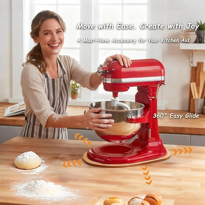 Bamboo Mixer Slider Compatible with KitchenAid 5-8 Qt Bowl Lift Stand Mixer, Appliance Sliding Mat Accessories and Attachments for Kitchen Aid, Countertop Moving Tray