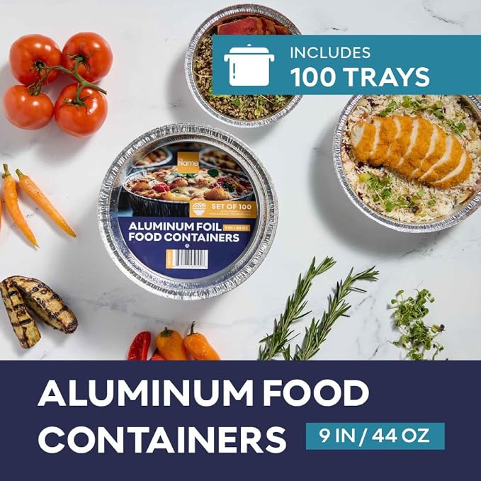 The Name 9" Round 100 Pack Aluminum Foil Pans Disposable Pie Tins, Mini Pans, Tart Baking Trays, Oven/Freezer Safe, Perfect for Apple Pie, Pumpkin Pie, Quiche, Pot Pie, Cobbler, Catering/Food Service