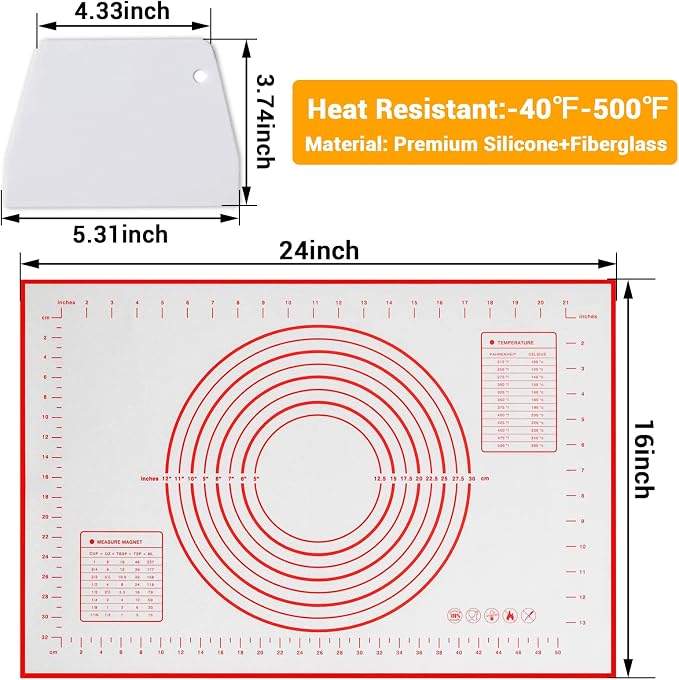 Qidoe Silicone Baking Mat, 16" x 24", Extra Thick Non-Stick, Food-Grade, Non-Slip, Red