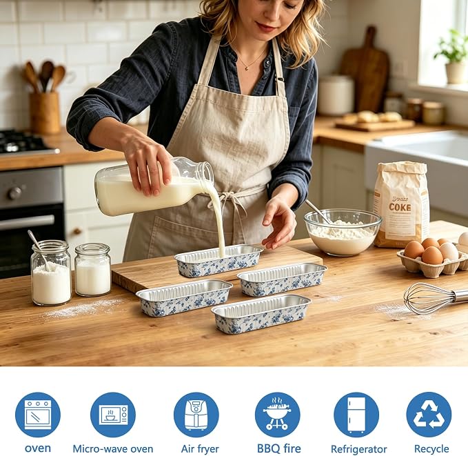 100Pcs Mini Loaf Pan with Lids Rectangle Aluminum Foil Baking Cups | Sturdy Box Body Structure, Innovative design, Blue Floral Pattern, Portable Lid, Excellent for Viewing, Clean Material