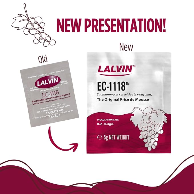 Lalvin EC-1118 Wine Yeast (10 Pack) - Champagne Yeast - Make Wine Cider Mead Kombucha At Home - 5 g Sachets - Saccharomyces cerevisiae - Sold by CAPYBARA Distributors Inc.