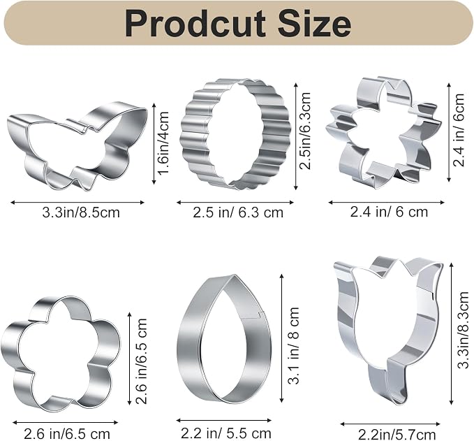 6pcs Flower Cookie Cutter Set Stainless Steel Spring Cookie Cutters Summer Butterfly Tulip Flower Biscuit Fondant Molds for Christmas Home Baking Tool Party Favors