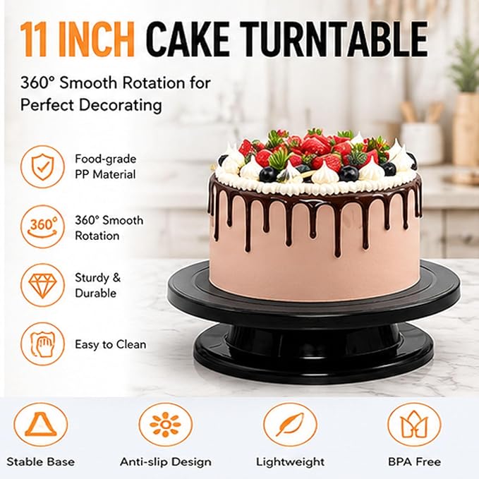 11inch Cake decoration turntable Anti-slip rotating device Pottery wheel Cake rotating stand for decoration display and baking (black) 1PCS