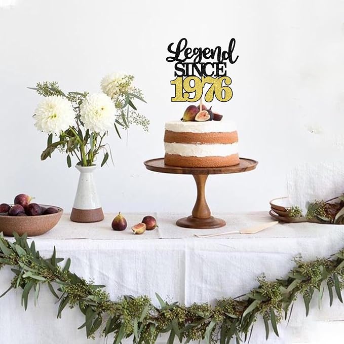 1 PCS Legend Since 1976 Cake Topper Black Gold Glitter Fifty Happy 50th Birthday Cake Pick Cheers to 50 Years Cake Decoration for 50th Birthday Wedding Anniversary Party Decorations Supplies