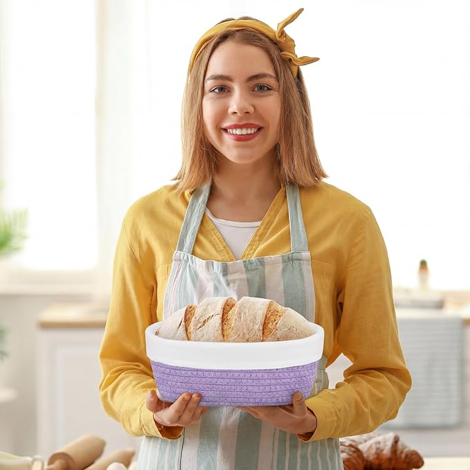 8 Pcs 10 Inch Bread Proofing Basket Set Cotton Rope Oval Banneton Basket Sourdough Bread with Liners Covers for Baking Supplies (Fresh Color)