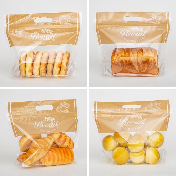 50 Pcs Plastic Bread Bags for Homemade Bread with Clear Window, Resealable & Freezer Safe Bakery Bags Storage for Sourdough, Toast, Bagels, Muffins, Pastries (12.6" x 10.6" Orange)
