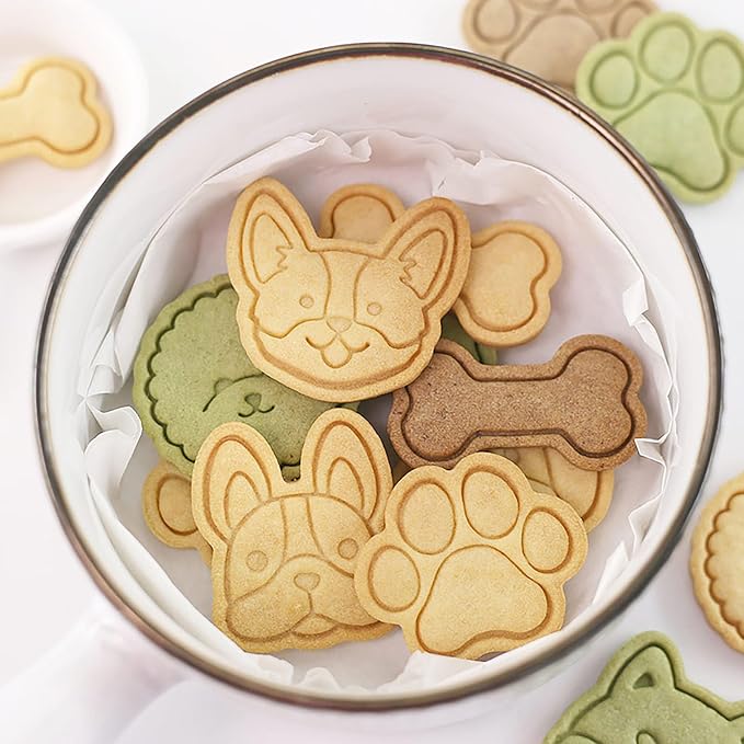 Dog Cookie Cutters 8 Pcs Cartoon Puppy Cookie Stamps Cupcake Pancake Pie Pastry Biscuit Molds for Dog Party (Puppy C)