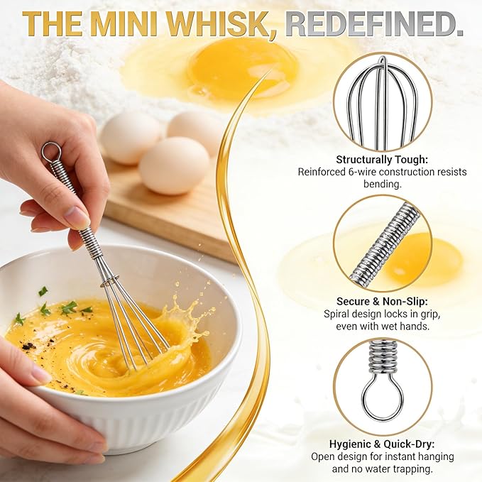 Anaeat 6 Pack Small Wire Whisks, Portable Stainless Steel Kitchen Tiny Whisk & Egg Beater with Thick Wire - Sturdy Mini Mixing Balloon for Cooking, Blending, Whiping, Beating and Stirring (6")
