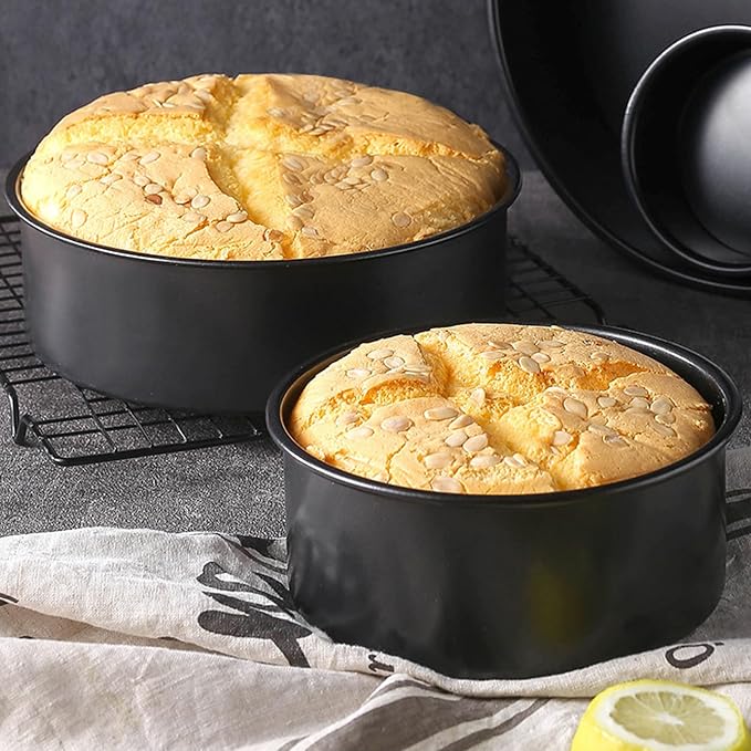 6 Inch Round Cake Pans Set of 3, Nonstick Carbon Steel Cake Baking Pans with 100 Parchment Papers, 2.5” Deep Layer Cake Tins for Cheesecake & Birthday Cakes