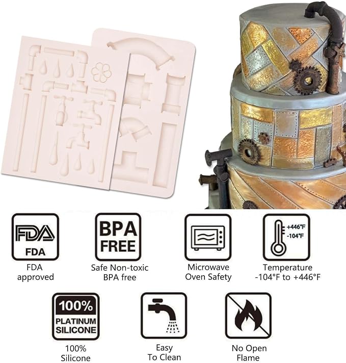 Pipes Silicone Chocolate Molds, Steampunk Pipeline Stop Tap Fondant Molds for Fathers Day Cake Decoration Cupcake Toppers Cookies Gum Paste Polymer Clay Resin Crafts DIY