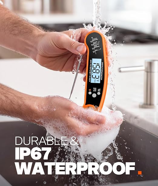 Meat Thermometer Digital – Instant Read Food Thermometer for Grilling, BBQ, Air Fryer, Smoker, Candy Making with Foldable Probe, Kitchen Gadgets, BBQ Essentials, Gift for Dad, Men, Orange
