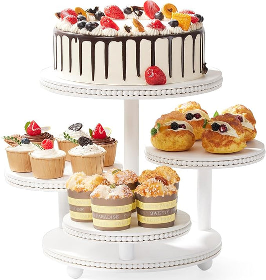 4 Tier Cupcake Stand for 50 Cupcakes - Wooden Cake Stand | Cupcake Display | Round Cupcake Tower, Beaded Dessert Display for Wedding, Party, Birthday, Decor, Graduation, Baby Shower