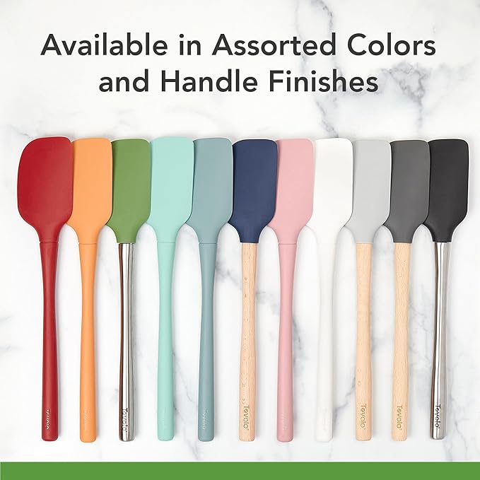 Tovolo Flex-Core Silicone Spatula Metal Handle for Scraping Bowls Mixing and Baking, Dishwasher Safe Heat Resistant Stainless Steel Silicone Spatula for Cast Iron and Nonstick Cookware, Blue Slate