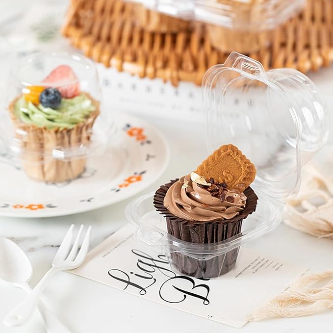 WIKDAY 50 Pack Individual Cupcake Containers, Plastic Cupcake Boxes with Lids, Stackable and Reusable, Clear Design for Cupcakes, Muffins, Donuts, Salad Storage