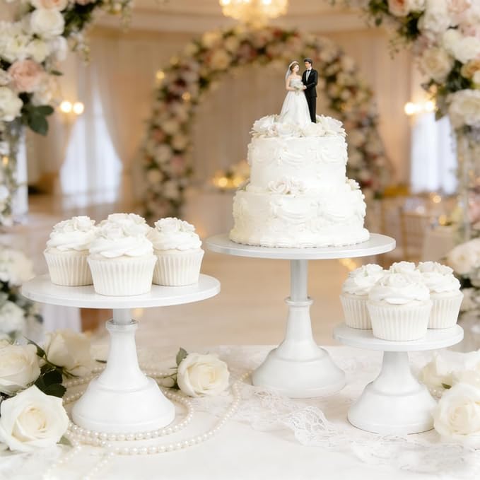 3 Piece Cake Stand Set White Cake Holder Metal Round Cupcake Stands 8/10/12 inch Dessert Table Display for Birthday Parties, Baby Shower,Wedding Banquets and Ceremonies