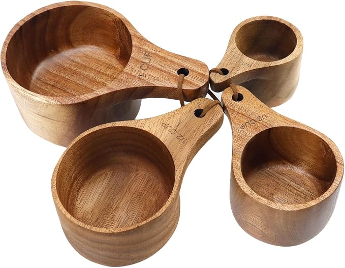4PCS/Set Wooden Measuring Cup and Measuring Spoon Kit for Baking Cooking Spice Coffee Tea Milk Powder