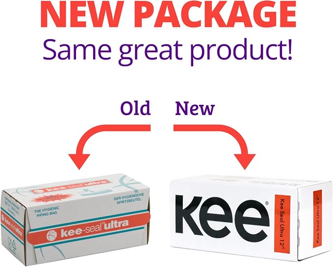 Kee Seel Ultra Disposable Pastry Bags, Piping Bag with Textured Non Slip Outer Surface, Smooth-Flow Interior, Easy Tear Perforation, Convenient Dispenser Box, 12-Inch, Clear - 72 Pack