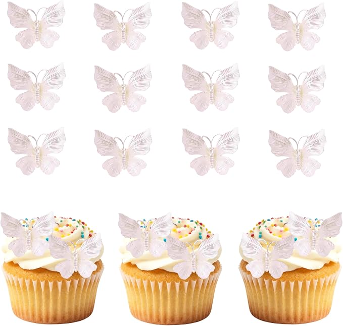 10Pcs Butterfly Cupcake Toppers White Butterflies for Cake Decorating for Spring Theme Wedding Kids Birthday Party Decoration Supplies