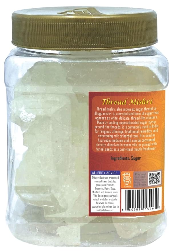 Rani Thread Misri (Rock Sugar/Dhaga Mishri) 17.5oz (1.1lbs) 500g PET Jar ~ All Natural | Gluten Friendly | No Colors | Vegan | Kosher | Indian Origin