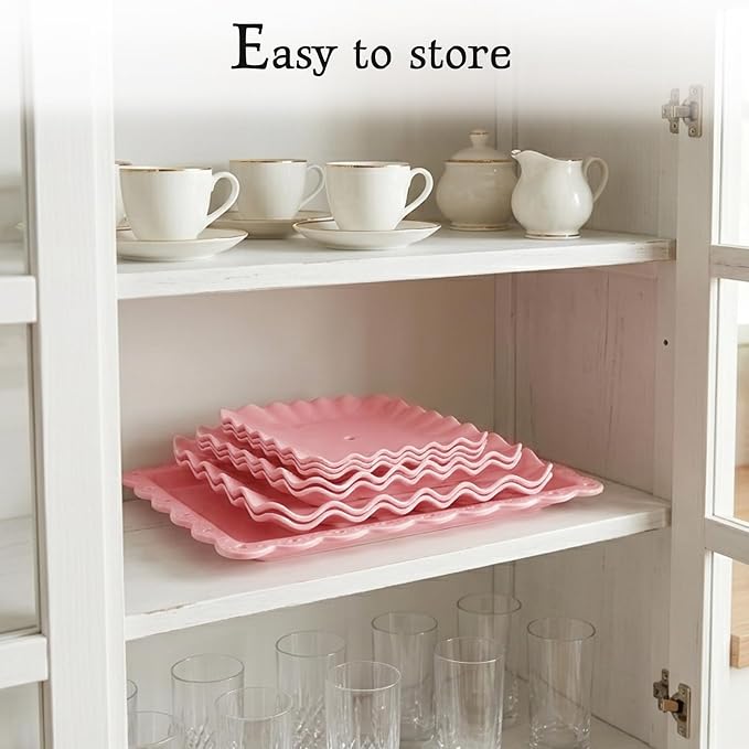 NWK 5 Piece Cake Stand Set with 2 x 3-Tier Cupcake Stands, 1 x2-Tier Cupcake Stands, 2 x Appetizer Trays, for Wedding Birthday Baby Shower Tea Party Decorations (5, Pink, Square)