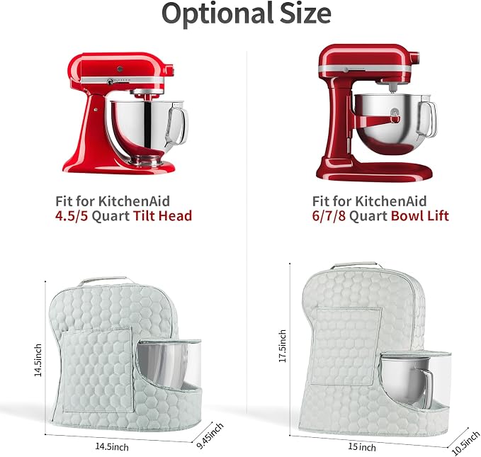 Stand Mixer Dust Cover Compatible with KitchenAid Mixer - Storage Bag for 6/7/8 Quart Bowl Lift with Pockets for Accessories and Attachments(Silver,Fits for 6-8 Quart）