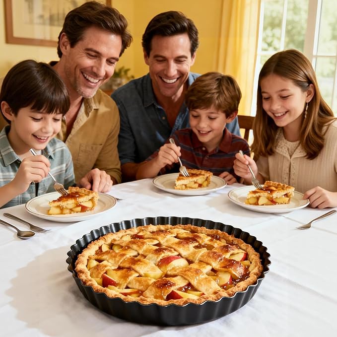 Tart Pan 2 Pack,10 Inch Non-Stick Carbon Steel Quiche Pan with Removable Loose Bottom, Deep 1.2 Inch Tart Pie Pan for Mousse Cake, Apple Pie, Cheesecake