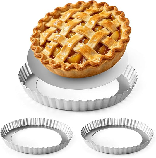 2 Pack 9 Inch Tart Pan with Removable Bottom Non-Stick Carbon Steel Quiche Pan for Oven Baking Molds for Pies Quiches Fruit Tart Cake with Fluted Edges, Silver (1 Inch Deep)