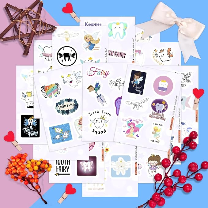 100Pcs Tooth Fairy Stickers for Water Bottle and Laptop - Tooth Fairy Party Supplies & Decorations, Waterproof Vinyl Decals, Dental and Fantasy Stickers, Gifts for Women & Men