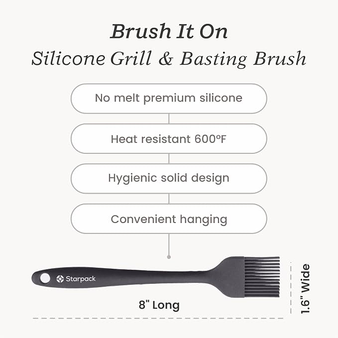 Starpack 'Brush it On' Silicone Basting Brush for Cooking - 8" Grill Basting-Brush High Heat Resistant 600°F - Silicone Pastry-Brush for Cooking and Baking - LFGB Grade Oil Brushes for BBQ Sauce