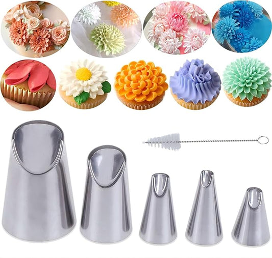 6 pcs Flower Piping Tips Rose Petal Pastry Tips, large piping tips, Chrysanthemum Nozzles, Cupcake Pastry Tool For Decorating Cake Tulip Baking Forms New (tulips - 6pcs)