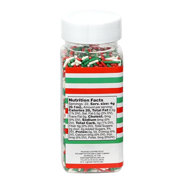 Red, Green & White Christmas Sprinkles Jimmies 3.17 oz, Sprinkles For Cake Decorating, Cake Sprinkles, Sprinkles For Baking, Ice Cream & More, The Hampton Candy Company
