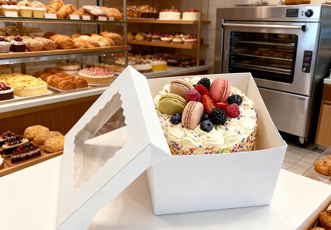10 Pcs Cake Boxes,12x12x8 Inches White Bakery Boxe with Window,Tall Dessert Boxe,Cookie Boxe for Multi-Layer Cakes,Cake Containers for Birthday,Party,Valentine’s Day by GBF