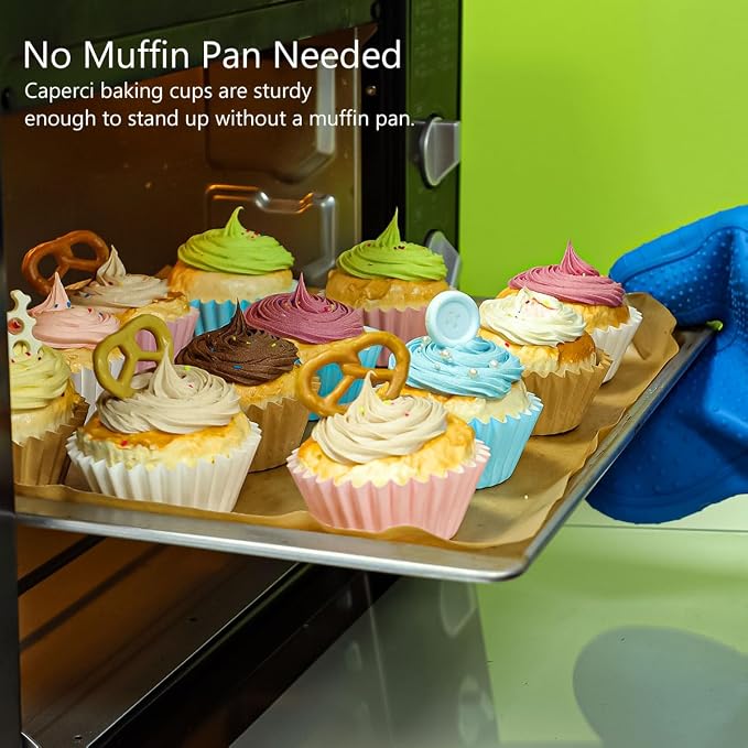 Caperci Grease-Resistant Standard Blue Cupcake Liners 150 Counts - Heavy Duty Paper Muffin Baking Cups, Odorless, No Muffin Pan Needed, Easily Peels (Light Blue)