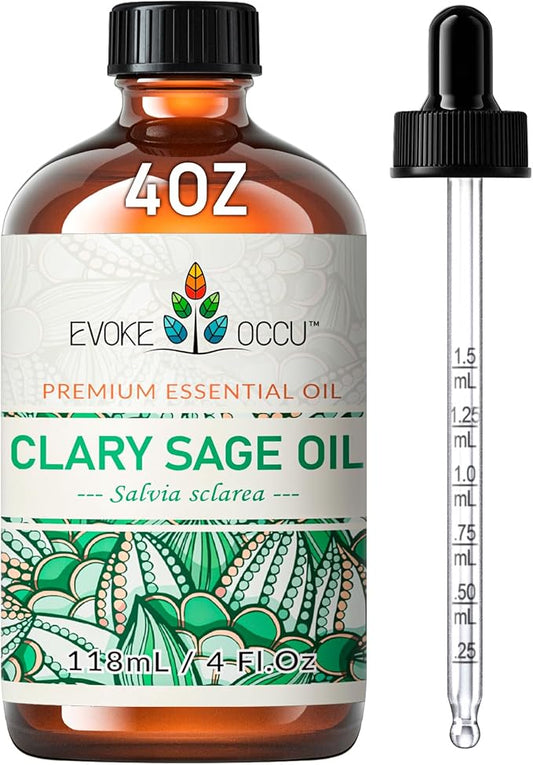 EVOKE OCCU Clary Sage Oil Essential Oil for Relaxation, Moisturize Skin, Air Freshening, Add to Spray and Diffuser - 4 FL Oz