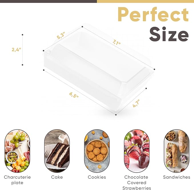 Leafiew 25 Pack 7x5 Inches Charcuterie Boxes with Clear Lids - Individual To Go Paper Charcuterie Board with Lid, Disposable Food Containers for Desserts, Cookie, Food, Charcuterie Accessories (White)