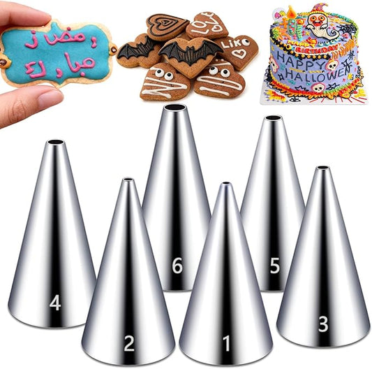 Hendiy 6 Pieces Round Stainless Steel Piping Tips Set | Icing Tips, Cupcake Frosting Nozzles, Small Decorating Piping Tip, For Cookies Cupcake