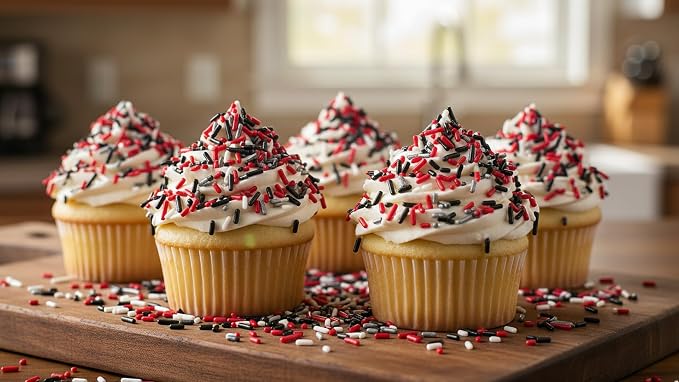 NCS Atlanta Football Black, Red, White & Silver Jimmies Edible Sprinkles – Cupcake, Cake & Cookie Decorations, 7 oz