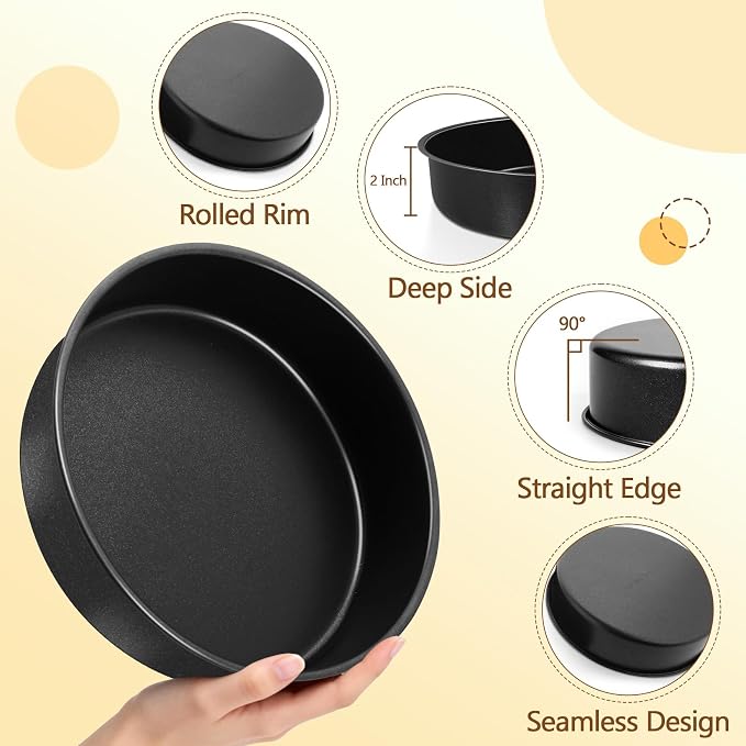 P&P CHEF 9 Inch Cake Pan Set of 4, 4 Pieces Nonstick Round Cake Baking Pans, Stainless Steel Smash Layer Cake Tin Bakeware for Cooking Steaming, Healthy & Sturdy, Oven & Dishwasher Safe