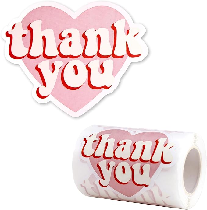 2.4 Inch Pink Heart Shaped Thank You Stickers 2 Rolls for Small Business 240 Pcs Large Personalized Self-Adhesive Sealing Stickers Labels