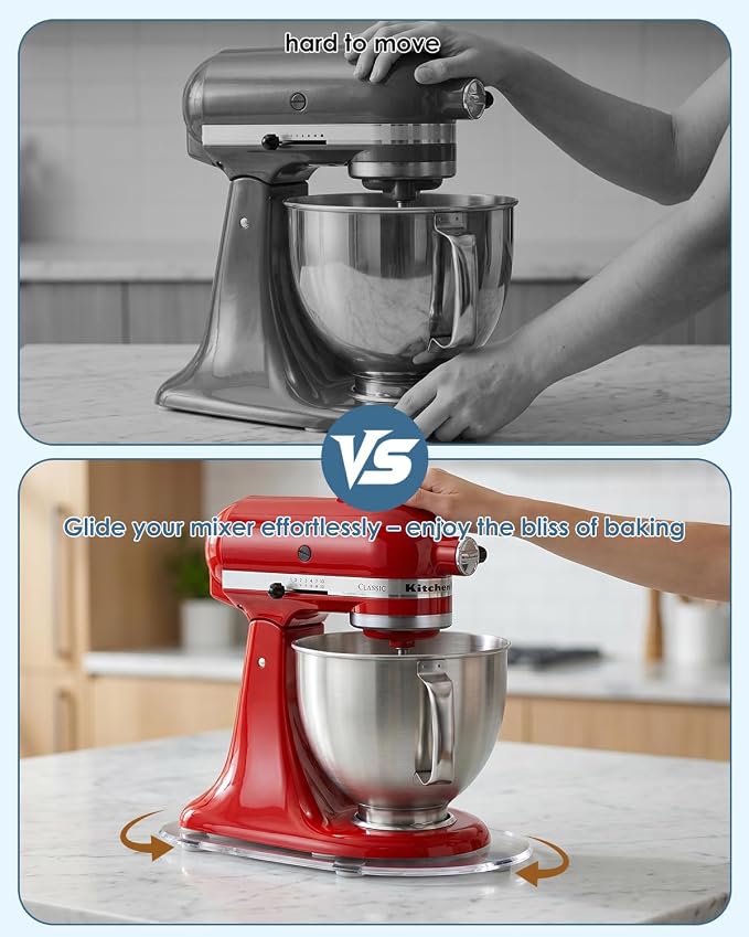 360°Rotating Mixer Slider Mat, Compatible with KitchenAid 5-8 Qt Bowl Lift Stand Mixer, Clear Acrylic Thickened Sliding Tray, Countertop Storage & Moving Accessories