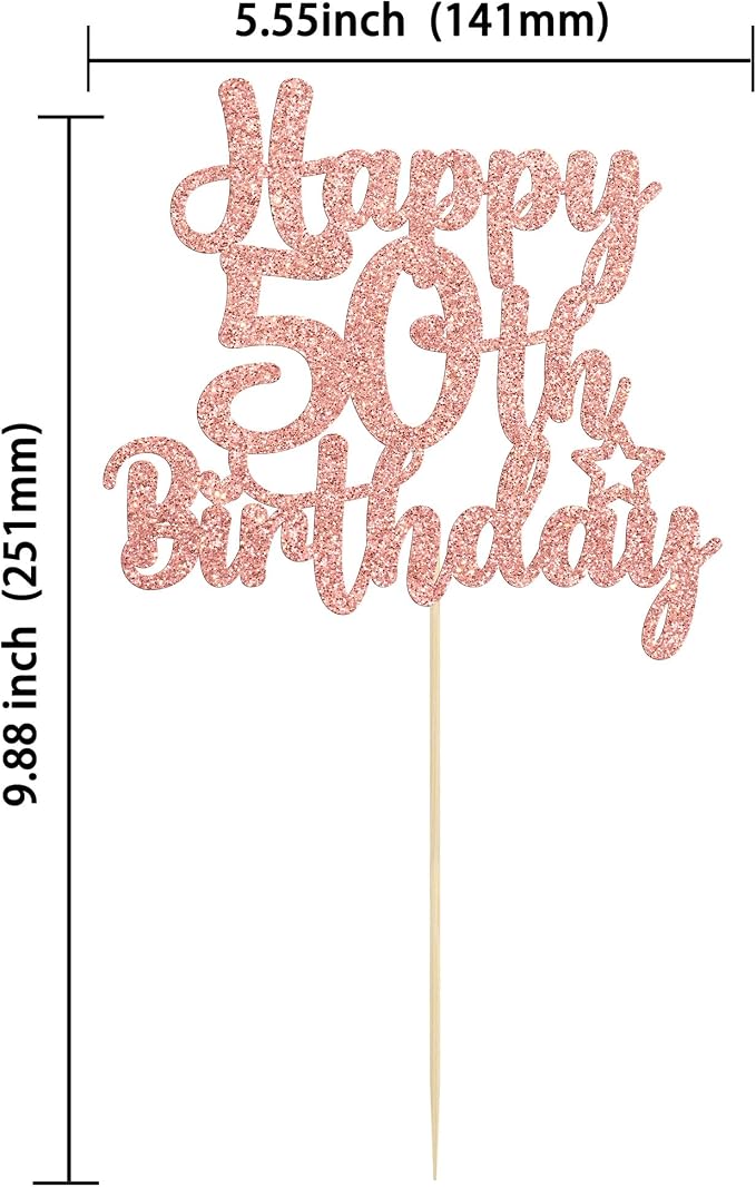 Gyufise 1Pc Happy 50th Birthday Cake Topper Glitter 50 & Fabulous Cheers to 50 Years Old 50th Birthday Cake Pick for Celebrating 50th Birthday Anniversary Party Cake Decorations Rose Gold