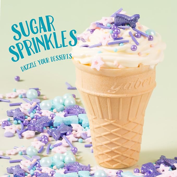 Mermaid Sprinkle Mix 4.2oz Edible Pearls Sugar Stars sprinkles Summer Ocean Sprinkles for Cake Decorations, Baking, Ice Cream, Cookies, Cupcake Topper Candy, Chocolate, Parties