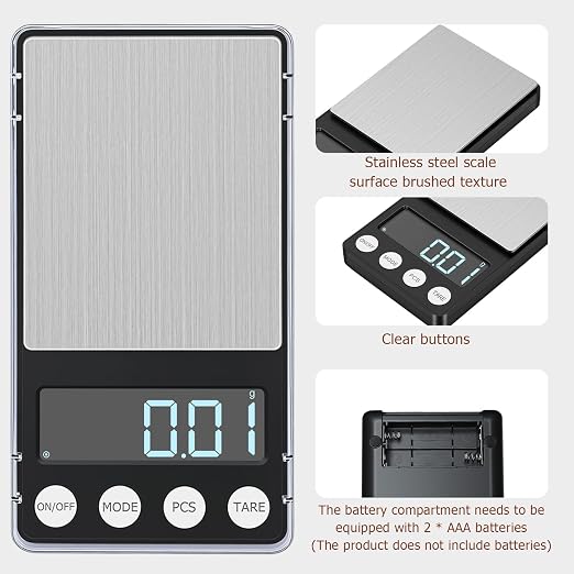 Pocket Digital Gram Scale, 0.01g High Accuracy 500g Mini Jewelry Scale, Portable Coin Counter Scale with g/oz/ct/gn/tl/ozt/DWT, Ideal for Gold, Coin, Jewelry, Coffee Bean & Kitchen Weighing