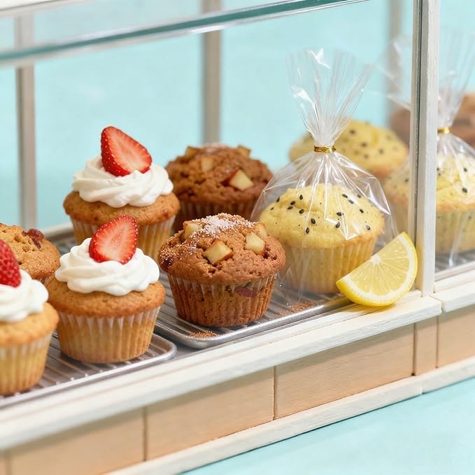JCXGRVC 200 Pack 6"x2.4"x7" Cellophane Muffin Bags with Gold Twist Ties Flat Bottom Food Safe Bakery Packaging for Cupcakes Cookies Brownies Strawberries Macarons Perfect for Party Favors Catering
