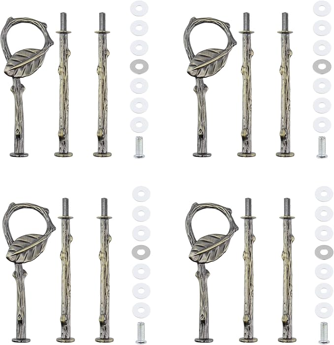 UTALAND 4 Sets 3 Tier Cake Stand Hardware Tiered Tray Plate Hardware Kit | Solid Leaf-Shape Cake Stand Centre Handle Fittings, Fruit Plate Handle Fittings Rod for Serving Dessert Cupcake Dish(Bronze)