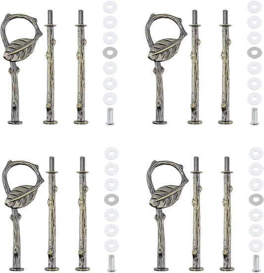 UTALAND 4 Sets 3 Tier Cake Stand Hardware Tiered Tray Plate Hardware Kit | Solid Leaf-Shape Cake Stand Centre Handle Fittings, Fruit Plate Handle Fittings Rod for Serving Dessert Cupcake Dish(Bronze)