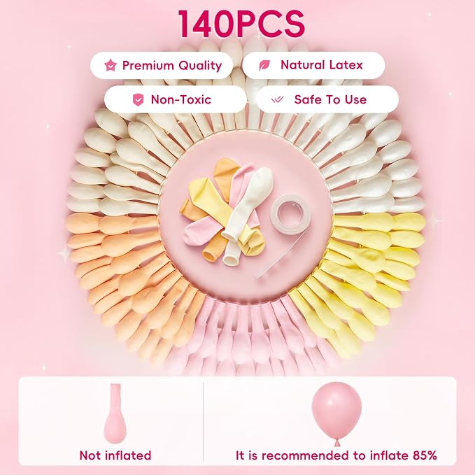 SNLN Pink Pastel Balloon Arch Kit, 140Pcs Pink Yellow Ivory Balloons for Baby Shower Gender Reveal Birthday Wedding Bridal Shower Party Decorations
