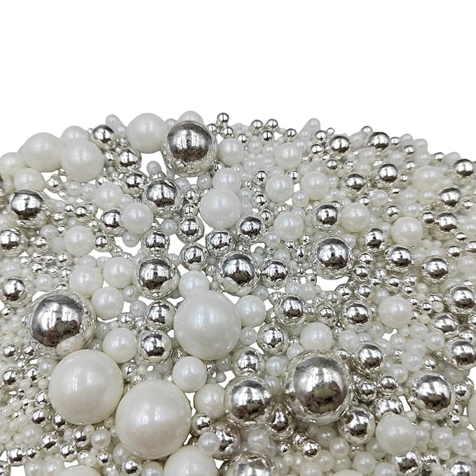 Edible White Silver Sugar Pearls Candy Sprinkles 120G/ 4.23Ounce Baking Cake Sprinkles Cupcake and Cake Topper Cookie Decorations Wedding Party Valentines Halloween Christmas Supplies