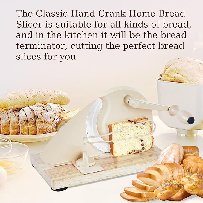 Upgraded Manual Bread Slicer for Homemade Sourdough Bread with Measurement Marks, Adjustable 0"-0.8" Thickness Hand Crank Bread Slicer with Suction Cup for Even Slicing,Kitchen and Commercial, White